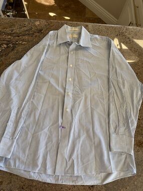 MICHAEL Michael Kors Light Blue and White Pinstripe Dress Shirt